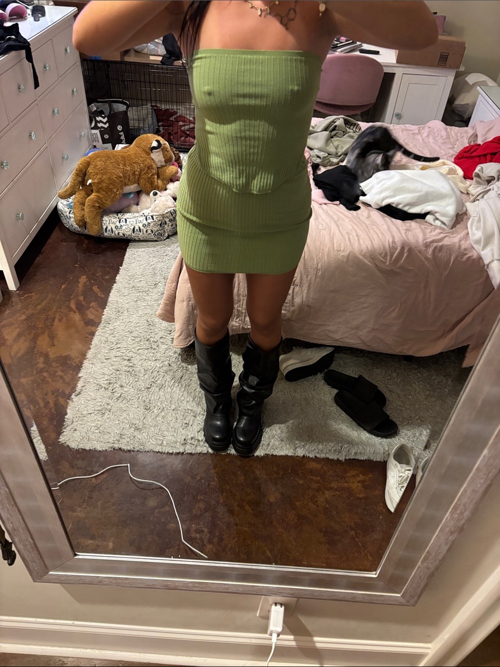 Strapless Ribbed Mini Dress in Light Green